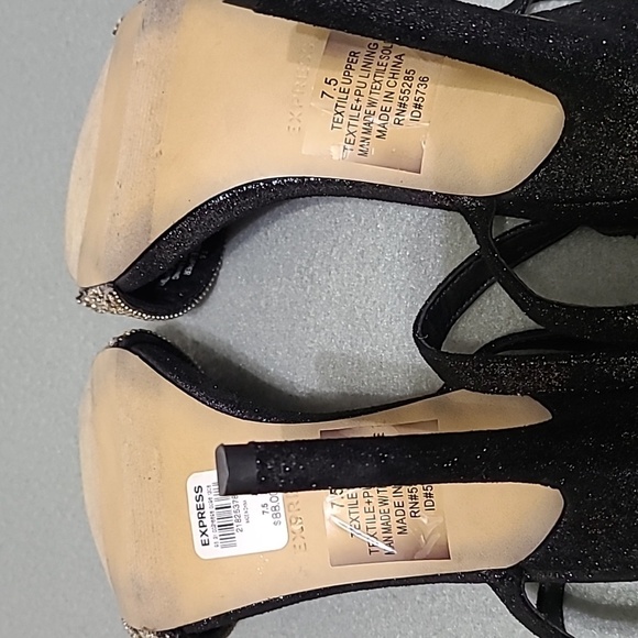 EXPRESS Women's Black Rhinestone Strappy 4 inch Open Toe Heels - Size 7.5 - Picture 10 of 12